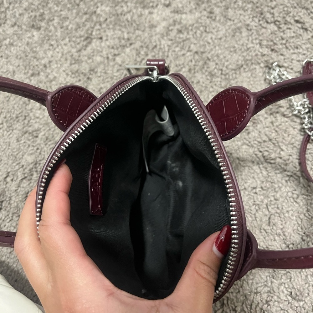 Zara mini Burgundy Croc-Embossed Handbag - Picture 5 of 7